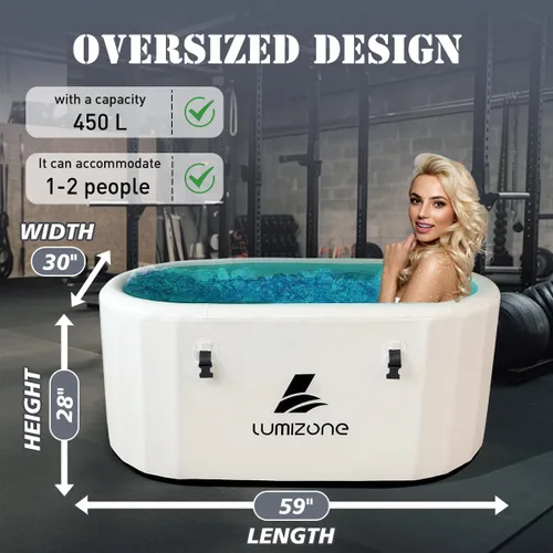 Vista 8 de Lumizone Bañera de inmersión fría inflable de 132 galones de capacidad, baño de hielo portátil, compatible con enfriadores de agua con tapa, sellos