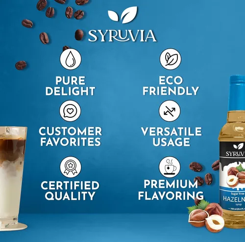 Vista 5 de Syruvia - Jarabe de café sin azúcar, jarabe con sabor a avellana para bebidas, lattes y postres, 25.4 onzas líquidas