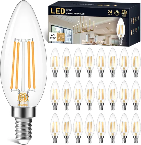 Vista 12 de Cotanic Bombilla LED regulable para candelabro de 2700 K, luz blanca cálida, base E12, equivalente a 60 W, bombilla tipo B con forma de vela