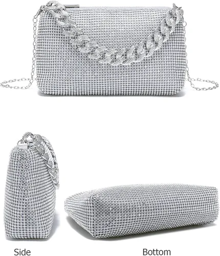 Vista 4 de YIKOEE Bolso de mano brillante con diamantes de imitación para mujer, con cadena gruesa