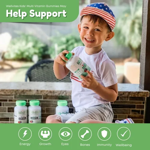 Vista 2 de Wellvites Gomitas multivitamínicas para niños, sin azúcar, veganas, sin OMG, vitaminas para niños, vitamina A, D, B6, B12 y C, sin edulcorantes