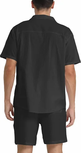 Vista 23 de RPOVIG Conjunto corto de camisa de lino: conjunto casual de 2 piezas con botones para hombre