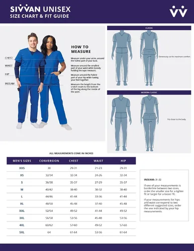 Vista 7 de Sivvan Conjunto médico unisex duradero, camiseta clásica con cuello en V y pantalones médicos con cordón para hombres y mujeres, 5 bolsillos
