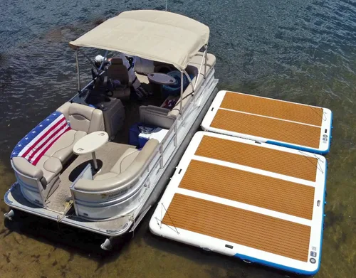 Vista 5 de Island Hopper Mega Yacht - Muelle flotante de 10 x 10 pies para barcos y frente al lago, PVC resistente a los rayos UV con espuma EVA