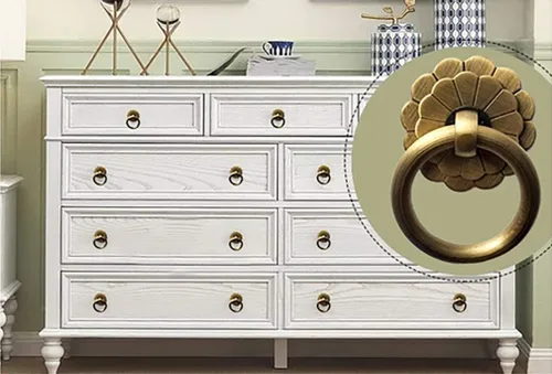 Vista 6 de 4 tiradores de anillo de latón antiguo con manija para armarios de cocina, armario, cajón, muebles vintage, anillo de tracción de estilo vintage