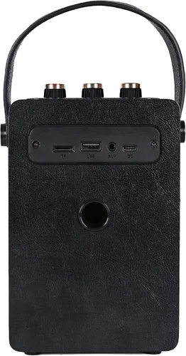 Vista 6 de Fuse Andle - Altavoz Bluetooth retro vintage con mango de cuero vegano, altavoz portátil con conexión para teléfono inteligente, entrada USB y AUX