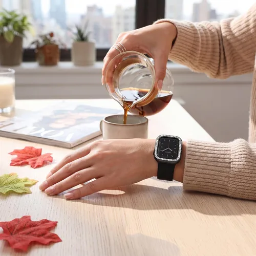 Vista 6 de Compatible para Correa de Apple Watch con Estuche 38mm 40mm 41mm 42mm 44mm 45mm 46mm, Correa de Silicona Suave Impermeable + Estuche Protector
