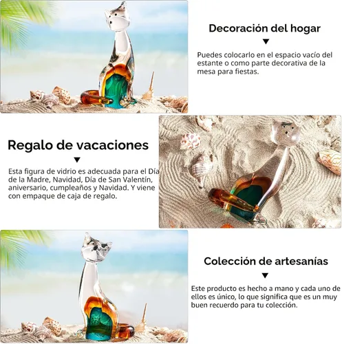 Vista 3 de EUSTUMA Adorno de figura de gato de vidrio soplado a mano, adorno de animal para decoración del hogar, colección de animales para regalo