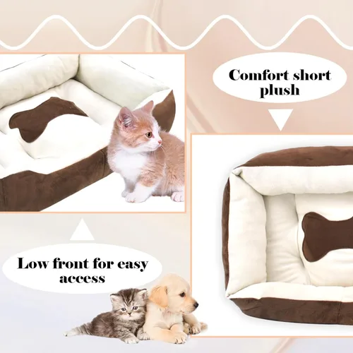Vista 6 de Camas para perros pequeños, camas rectangulares para gatos de interior, cama lavable de 20 x 15 x 6 pulgadas para mascotas con lateral y parte