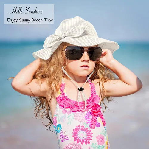 Vista 5 de Sombrero de sol para bebé niña con UPF 50+ sombrero de playa ajustable para exteriores con ala ancha