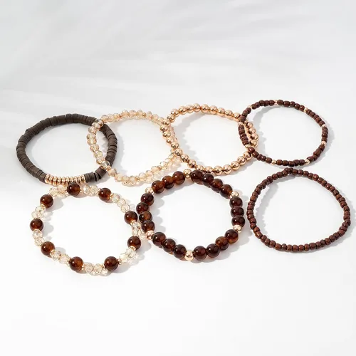 Vista 3 de GOOJIDS - Pulseras de cuentas de arcilla estilo heliosis surfista para mujer, con discos de vinilo y dije de mal de ojo, apilables, pulseras
