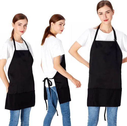 Vista 3 de Jubatus Paquete de 2 delantales ajustables con 3 bolsillos, delantales de cocina para chef, para mujeres y hombres, color negro