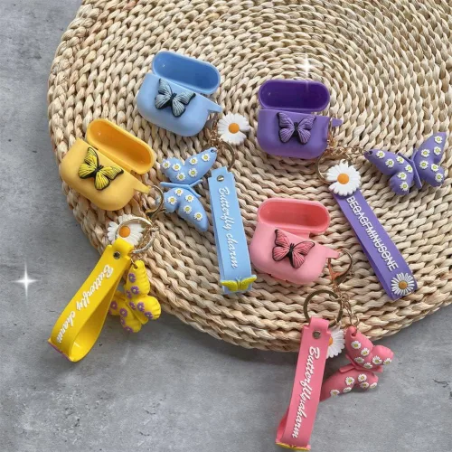 Vista 4 de Funda compatible con Airpods de 3ª generación 2021, bonita funda de silicona líquida de dibujos animados de mariposa 3D para niños y adolescentes