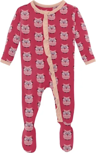 Vista 4 de KicKee - Mameluco clásico con volantes y cremallera, ropa de dormir suave, ropa de una sola pieza para bebé niña
