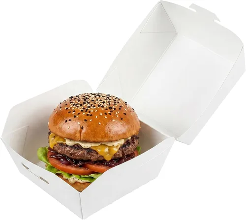 Vista 34 de Restaurantware Mini cajas de hamburguesas de 2.5 x 2.5 x 2 pulgadas, 100 recipientes de alimentos con tapa con bisagras, cajas desechables de papel