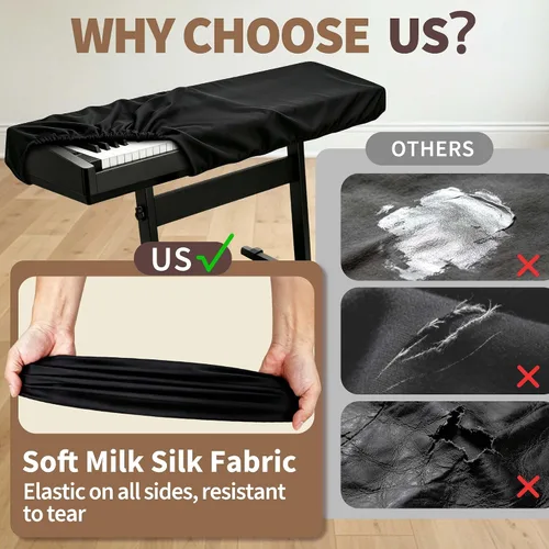 Vista 3 de Cubierta antipolvo para teclado de piano de 76 teclas, suave seda de leche elástica, cubierta de teclado electrónico, accesorios de piano a prueba