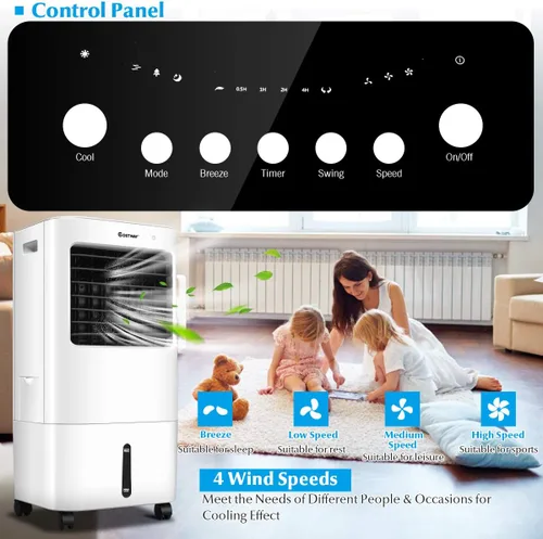 Vista 3 de COSTWAY Enfriador evaporativo, enfriador 3 en 1, ventilador y humidificador con tanque de 5.3 gales/20 litros y temporizador de 7.5 horas, 4