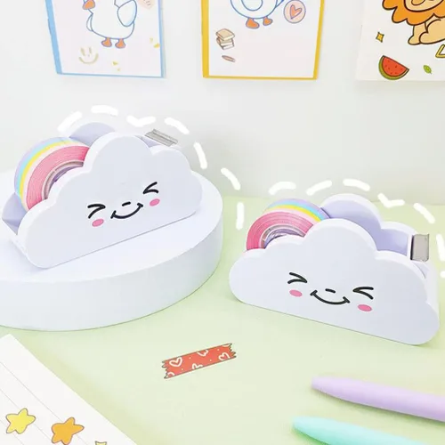 Vista 3 de Toddmomy 2 dispensadores de cinta de nube, dispensador de cinta de escritorio de dibujos animados con cinta arcoíris para niños y adultos