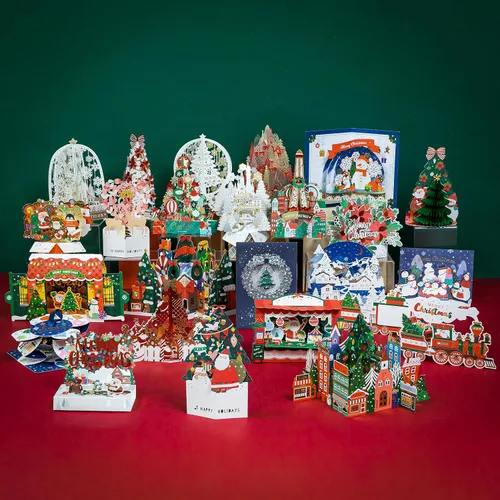 Vista 6 de WISHGIFT 25 tarjetas de Navidad emergentes en 3D, hechas a mano, tarjetas de felicitación emergentes y sobres para Navidad, vacaciones, Año Nuevo