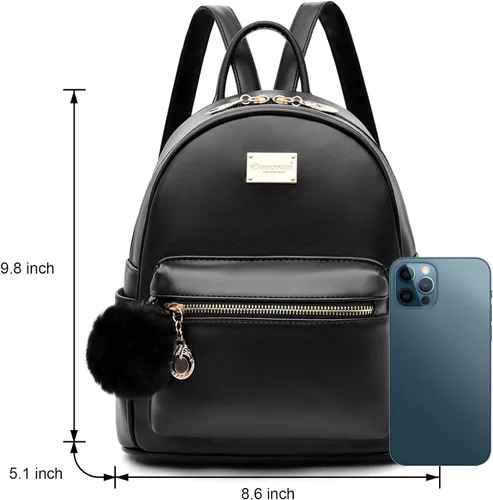 Vista 3 de I IHAYNER Mochila de cuero para mujer, de moda, con pompón, mochila casual de viaje