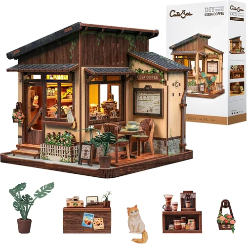 Vista 15 de CUTEBEE Kit de construcción de modelos de madera 3D, caja de música, kit de diorama de bricolaje con luz LED, música, humo de atomización, potencia