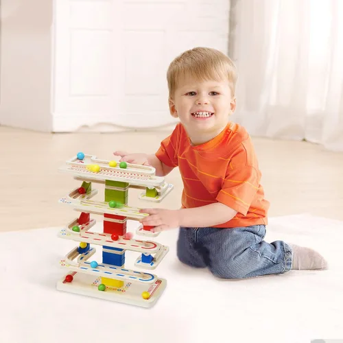Vista 6 de Montessori - Juguete de bola de madera para niños pequeños, juguete educativo de madera para carreras de pistas de carreras, juguetes sensoriales