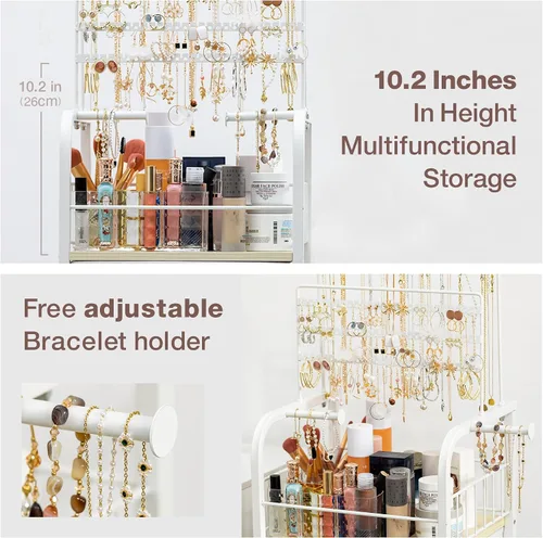 Vista 4 de Lineware Organizador de joyas, organizador de maquillaje de joyería con 4 cajones de joyería, organizador grande de soporte de joyería para aretes