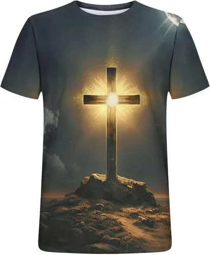Vista 3 de Camiseta de manga corta con estampado 3D de Jesús Cruz de Jesús para hombre, camisetas gráficas divertidas, camisetas cristianas religiosas
