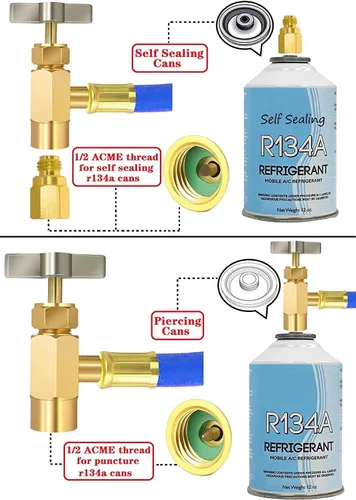 Vista 8 de Manguera de recarga de freón para refrigerador con kit de medidor-A/C R134a R12 R22, válvula de retrofit universal, con válvula BPV31 Bullet
