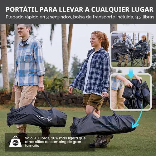 Vista 5 de FUNDANGO Silla de campamento de gran tamaño para adultos, silla de césped plegable portátil de servicio pesado con asiento y respaldo acolchados