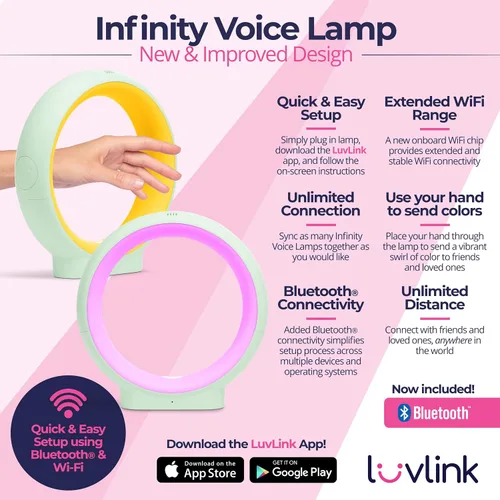 Vista 2 de LuvLink Infinity Voice v2 Send Sounds & Color - Lámpara de amistad galardonada (juego de dos, blanco)
