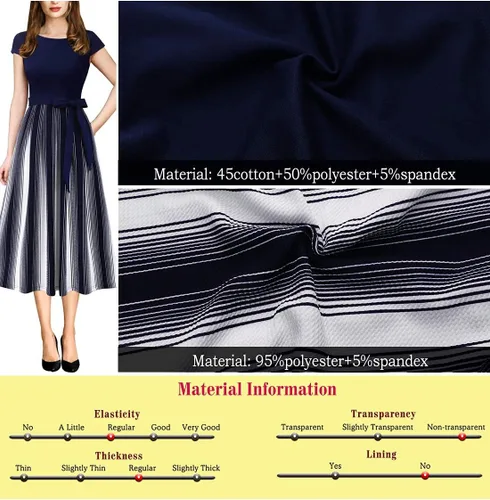 Vista 5 de VFSHOW Elegante vestido midi acampanado con bolsillos de retazos y cinturón, plisado, para trabajo, oficina, negocios, fiesta, acampanado, para mujer