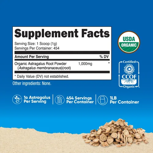 Vista 2 de Nutricost Polvo de raíz de astrágalo orgánico, 1 libra, vegetariano, sin gluten Sin OGM