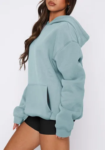 Vista 27 de onlypuff Sudadera casual con capucha para mujer, de manga larga, con bolsillo de canguro, hombro caído