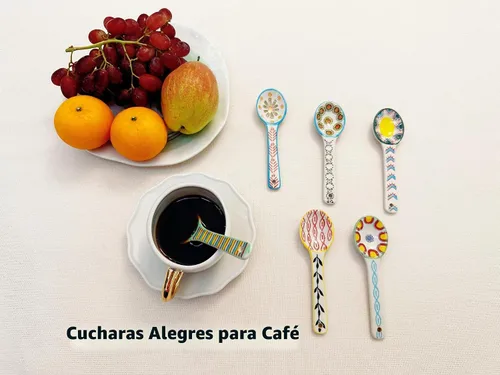 Vista 3 de Juego de 6 cucharas de café de cerámica, cucharaditas multiusos para expreso, té, postre, varios colores brillantes, sin plomo, aptas