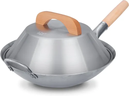Vista 4 de Craft Wok Tapa de cúpula para woks de 14 pulgadas con forma de cúpula tradicional con mango de madera para woks de 14 pulgadas, utensilios de cocina