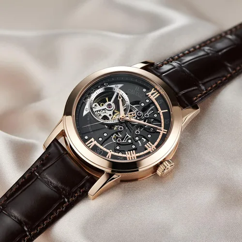 Vista 2 de OBLVLO Relojes casuales de lujo con diseño de esqueleto oro rosa relojes automáticos cristal de zafiro VM-S