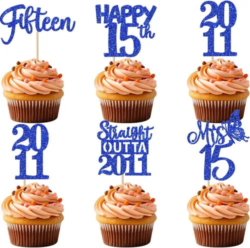 Vista 50 de 30 piezas negras para cupcakes de 10.º cumpleaños con purpurina Ten Happy 10 Straight Outta 2016 para saludos a 10 años 10 cumpleaños, boda Negro