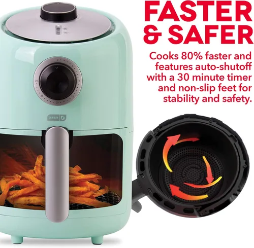 Vista 5 de DASH Horno freidora de aire compacto con control de temperatura, canasta antiadherente para freír, guía de recetas + función de apagado automático