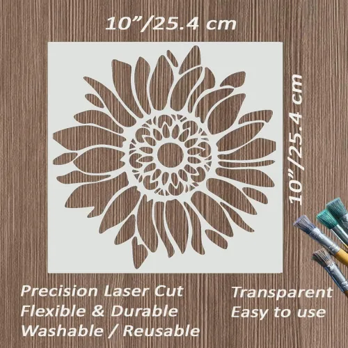 Vista 9 de Plantilla de girasol bohemia de 10 x 10 pulgadas para pintar en madera, lienzo, manualidades, tela y muebles, plantillas de flores para manualidades