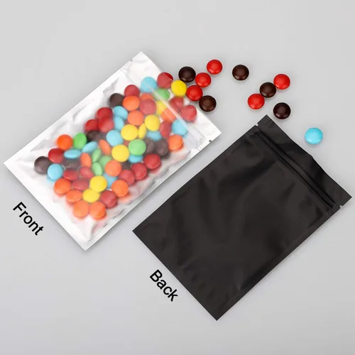 Vista 2 de 100 bolsas de Mylar resellables a prueba de olores, de 3 x 4 pulgadas, parte delantera mate, transparente, color negro mate, bolsa de almacenamiento