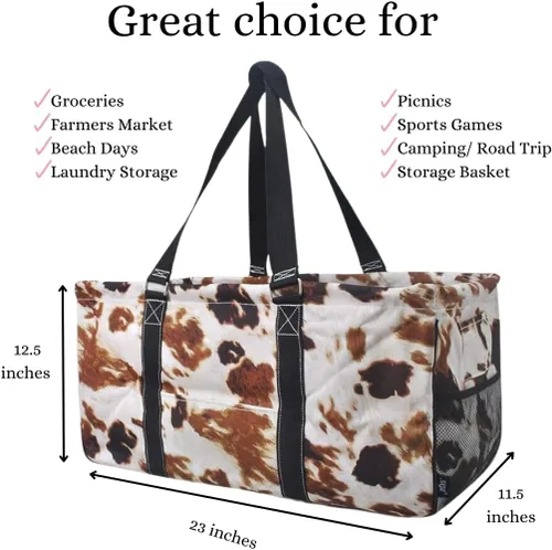 Vista 13 de NGIL Bolsa de comestibles reutilizable extra grande plegable de gran tamaño para comestibles, almacenamiento, picnic, playa, Estampado