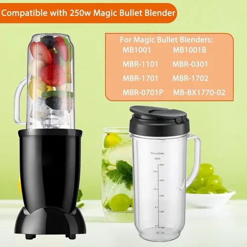 Vista 6 de Vasos de repuesto para piezas de repuesto Magic Bullet de 22 onzas compatibles con Magic Bullet MB1001 MBR-0701AK de 250 W (marcas medidas), tapa