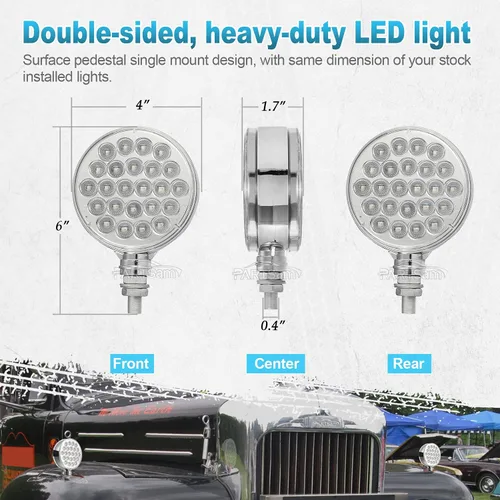 Vista 6 de Partsam 2 luces LED redondas de doble cara y luces auxiliares azules, luces LED de pedestal, montaje en poste 48 LED para camión, remolque, espejo