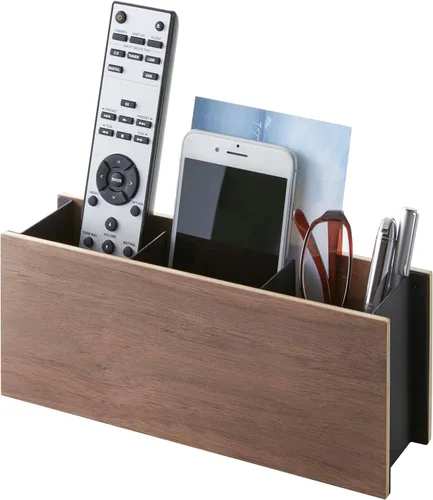 Vista 9 de YAMAZAKI Home Rin Organizador de escritorio, control remoto de TV y soporte para bolígrafos, pequeño, acero + madera