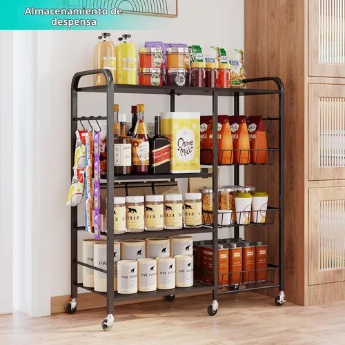 Vista 4 de HapiRm - Carrito rodante de cocina con microondas de 4 niveles - Soporte de mesa para microondas con cestas extraíbles, estante de almacenamiento