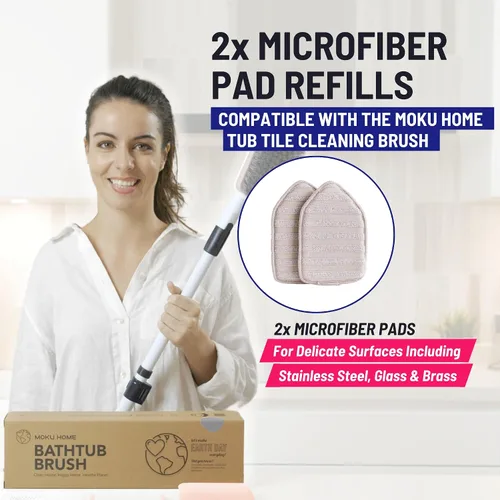 Vista 2 de Repuesto de almohadilla de microfibra para Moku Home 3 en 1, paquete de 2 (gris) Non-Scratch Pads for Tub, Tile, Floor, Glass, Mirror, Wall &
