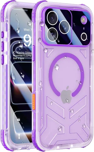 Vista 43 de Funda impermeable para iPhone 15 con Magsafe, protector de pantalla, cordón, IP68 militar de cuerpo completo a prueba de golpes, para deportes Negro