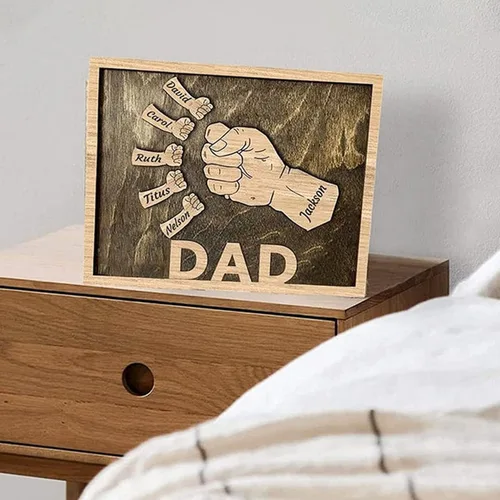 Vista 3 de regalo del día del padre, regalo de papá personalizado, puño personalizado firma de la huella de mano, cumpleaños del abuelo. letrero de papá