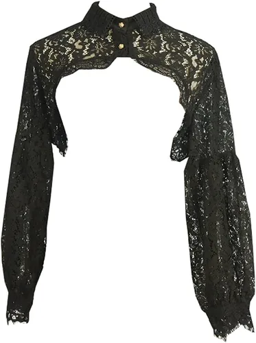 Vista 7 de Media camisa de manga larga, recortada, blusa de cuello falso desmontable para mujer Negro-a
